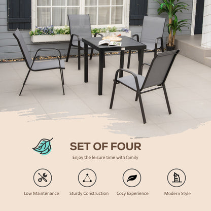 Set of 4 Outdoor Dining Chairs, Heavy Duty Stackable Patio Dining Set with Armrests for Balcony Garden, Brown and Black