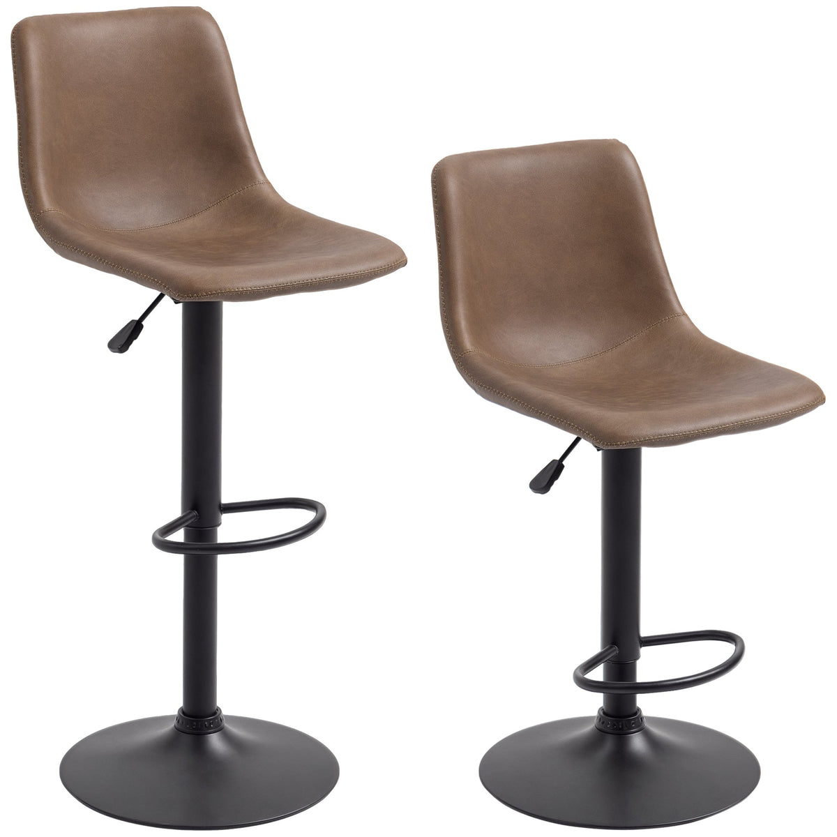 Adjustable Counter Height Bar Stools Set of 2, 360° Swivel Kitchen Counter Stools Dining Chairs with Backs, Vintage Leather, Brown