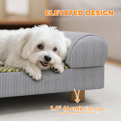 Pet Sofa, Dog Couch Bed for Small Dogs, Elevated Pet Sofa with Solid Feet for Indoor Kittens, Grey