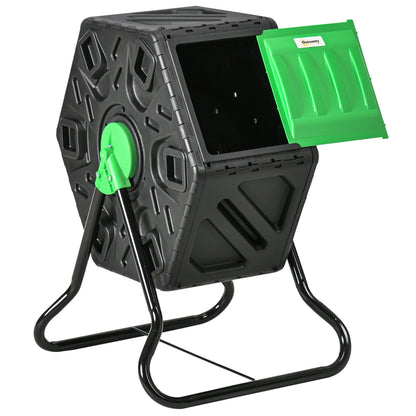 Rotating Composter, Compost Bin with 24 Vents and Steel Legs, 17 Gallon, Green