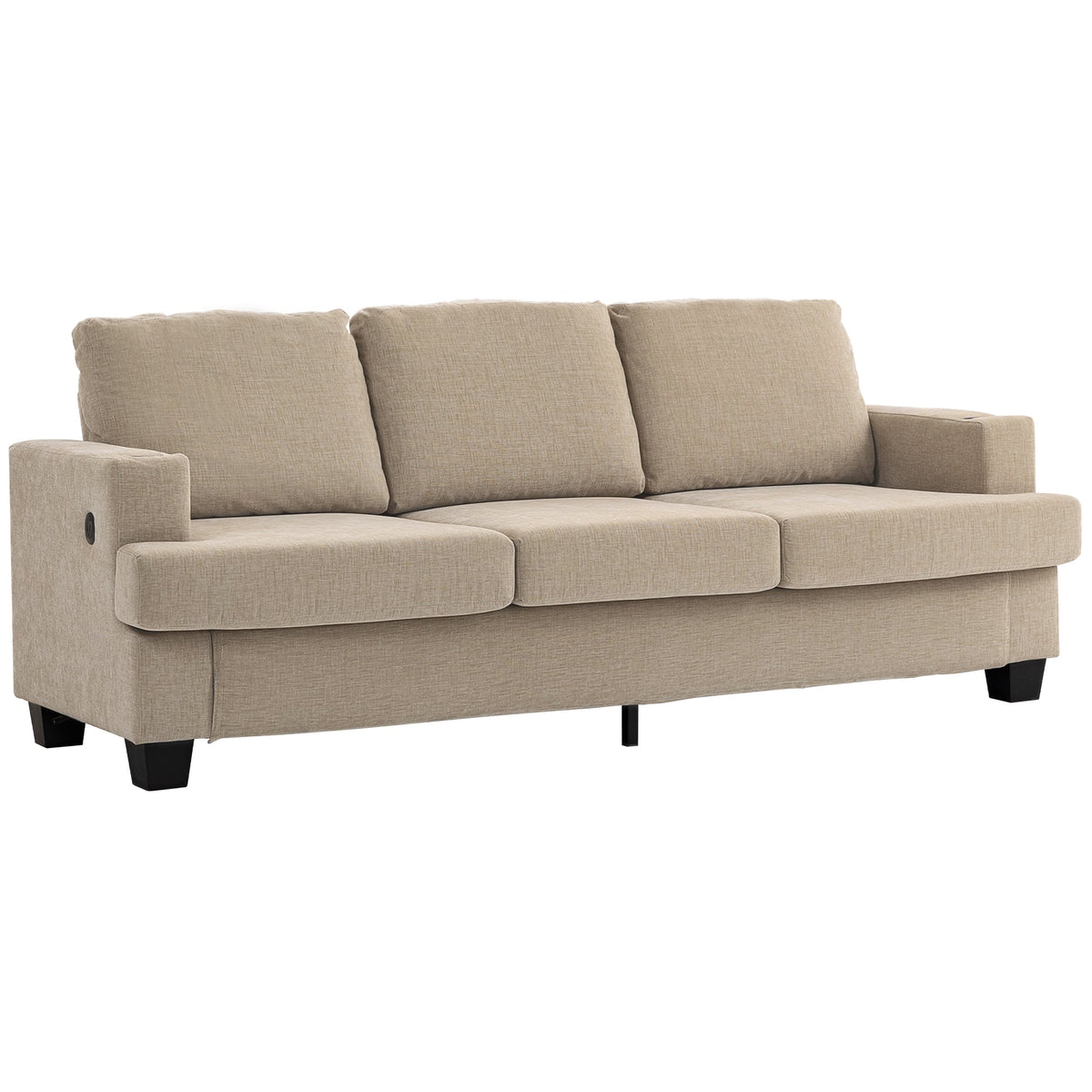 3 Seater Sofa with USB Ports & Cup Holders, Chenille-Feel Upholstered Couch for Living Room, Grey