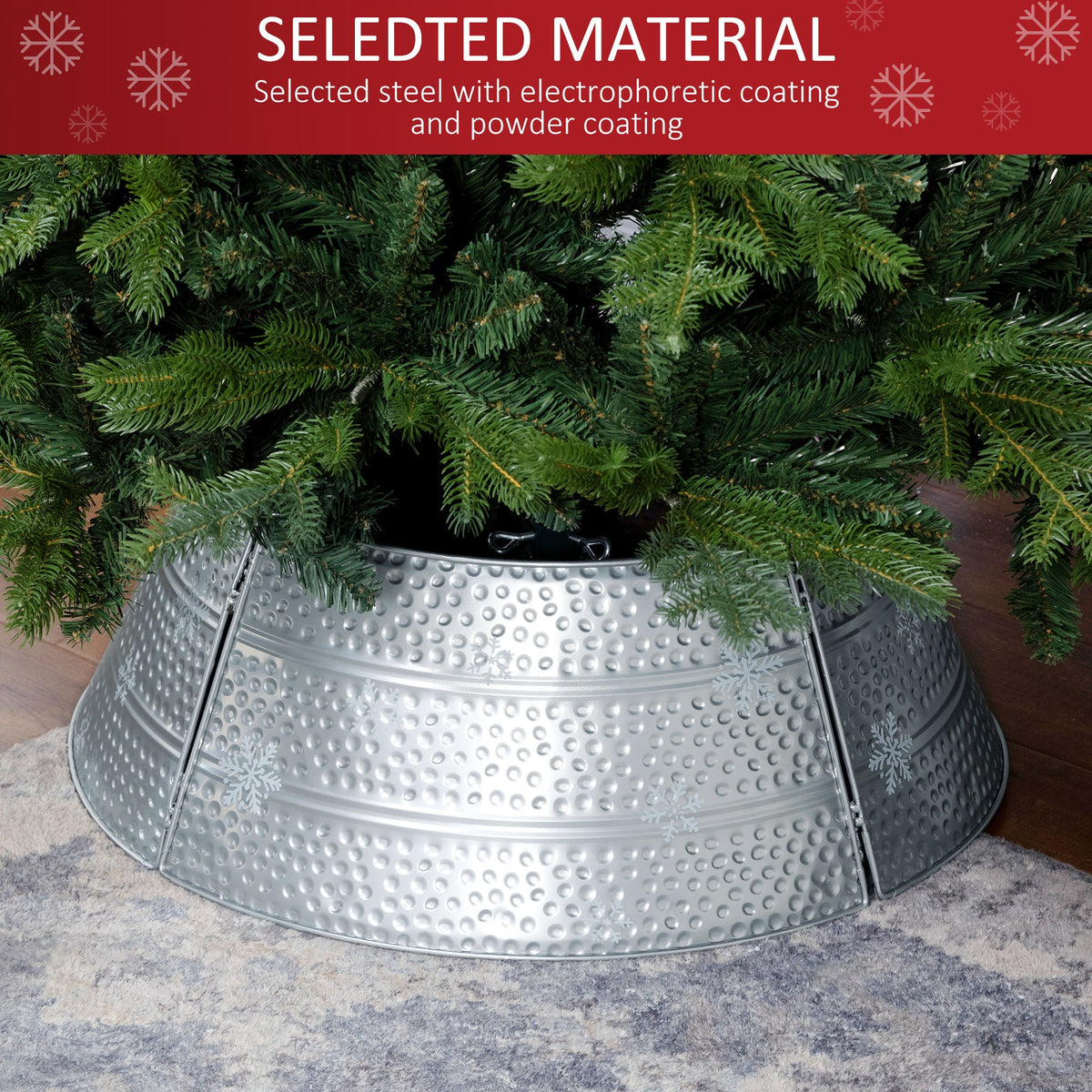 26" Christmas Tree Base Cover, Christmas Tree Collar with Hollow Snowflake Pattern for Holiday, Party, Silver