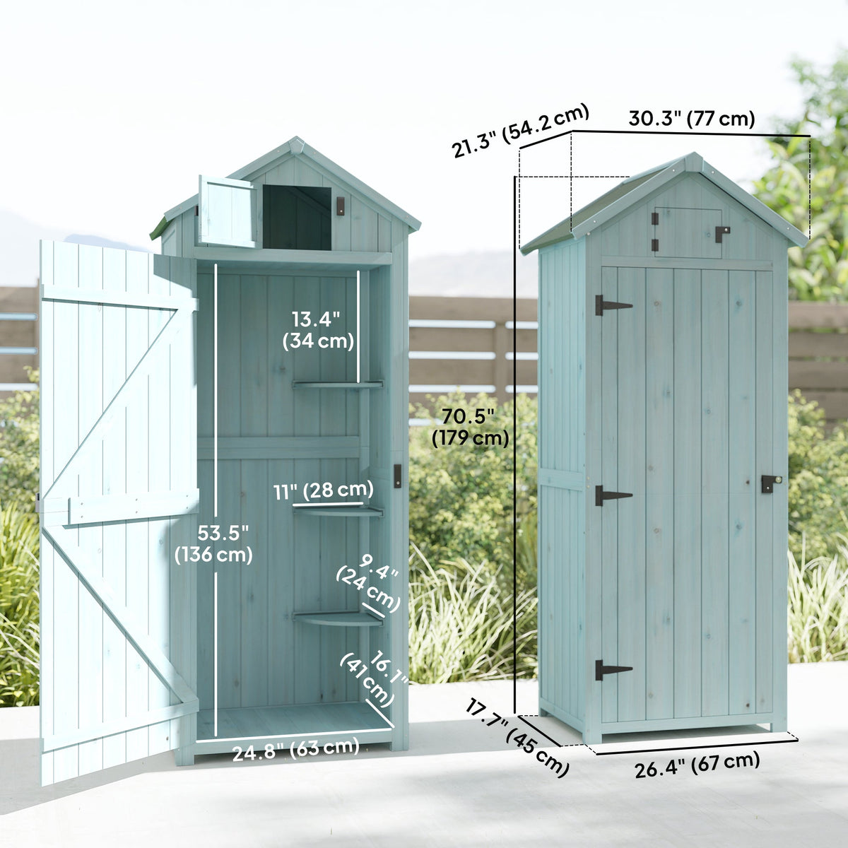 30" x 21" x 71" Garden Storage Shed, Sheds & Outdoor Storage Outdoor Workshop Yard Tool Utility Storage House Water-resistant All-weather Cover Spire Roof with 3 Tiers Shelves Grey