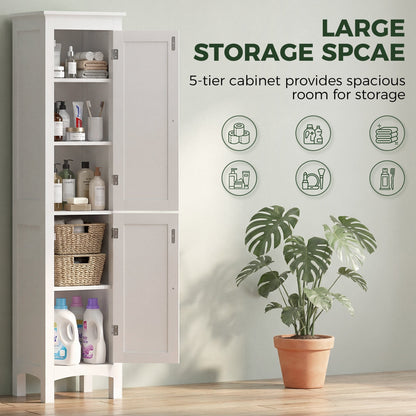 Tall Bathroom Cabinet, Freestanding Storage Organizer with Adjustable Shelves and Cupboards, 15" x 13" x 63", Black