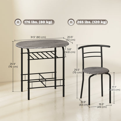 Foden 3-Piece Dining Set with Shelf, for Small Spaces-Dark Grey