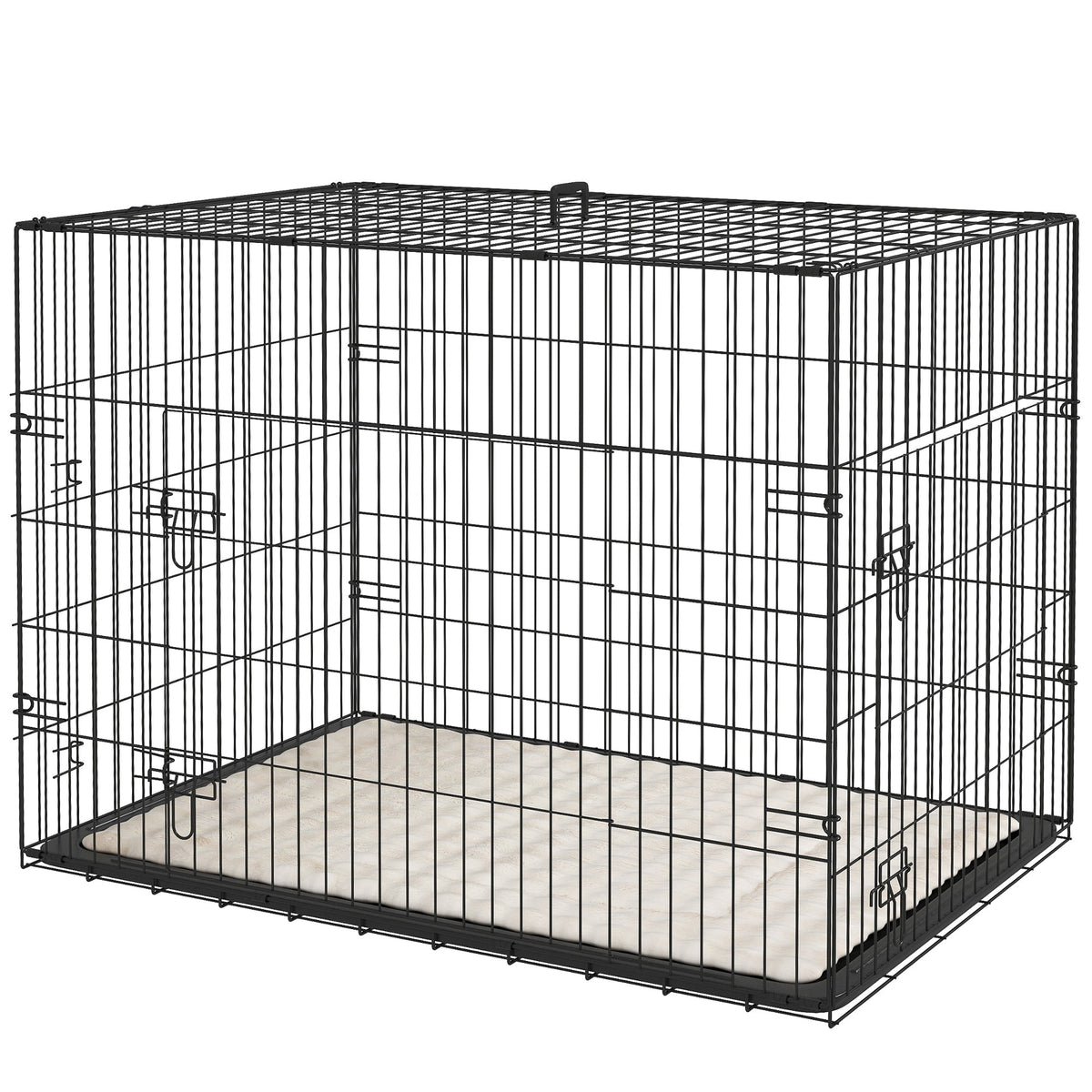 24" Dog Crate with 2 Doors, Folding Metal Dog Cage with Soft Cushion, Removable Tray, Handle for Extra Small Dogs, Black