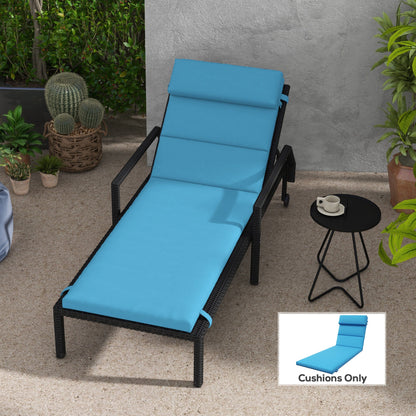 Patio Chaise Lounge Chair Cushion Replacement Sun Lounger Pads with Headrest and Ties, Beige