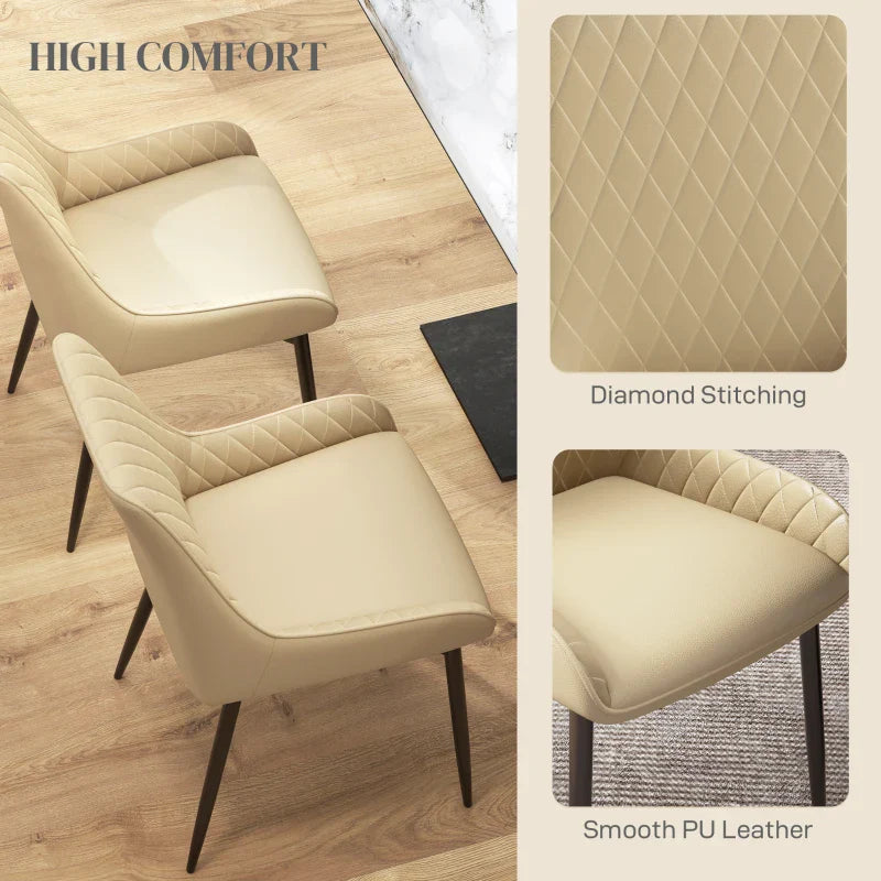 Blake Modern Dining Chairs with Diamond Tufting and Steel Legs-Set of 2-Khaki