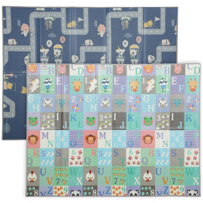 Foldable Baby Plat Mat, 79" x 59" Kids Floor Mat for Crawling and Learning, Alphabet & Track Theme