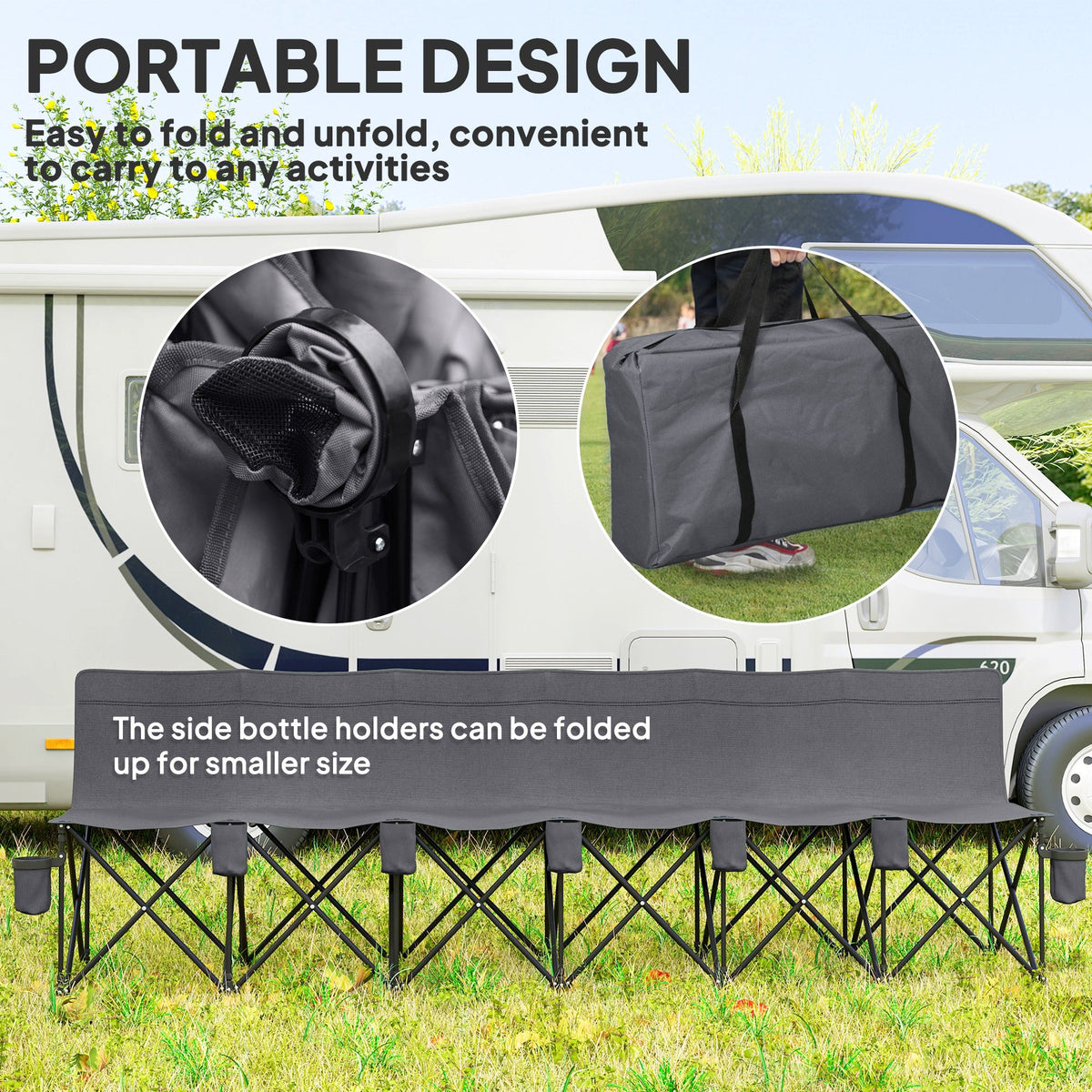 6 Seat Folding Camping Chair with Cup Holder and Carrying Case for Camping, Picnic, Sport Events, Black