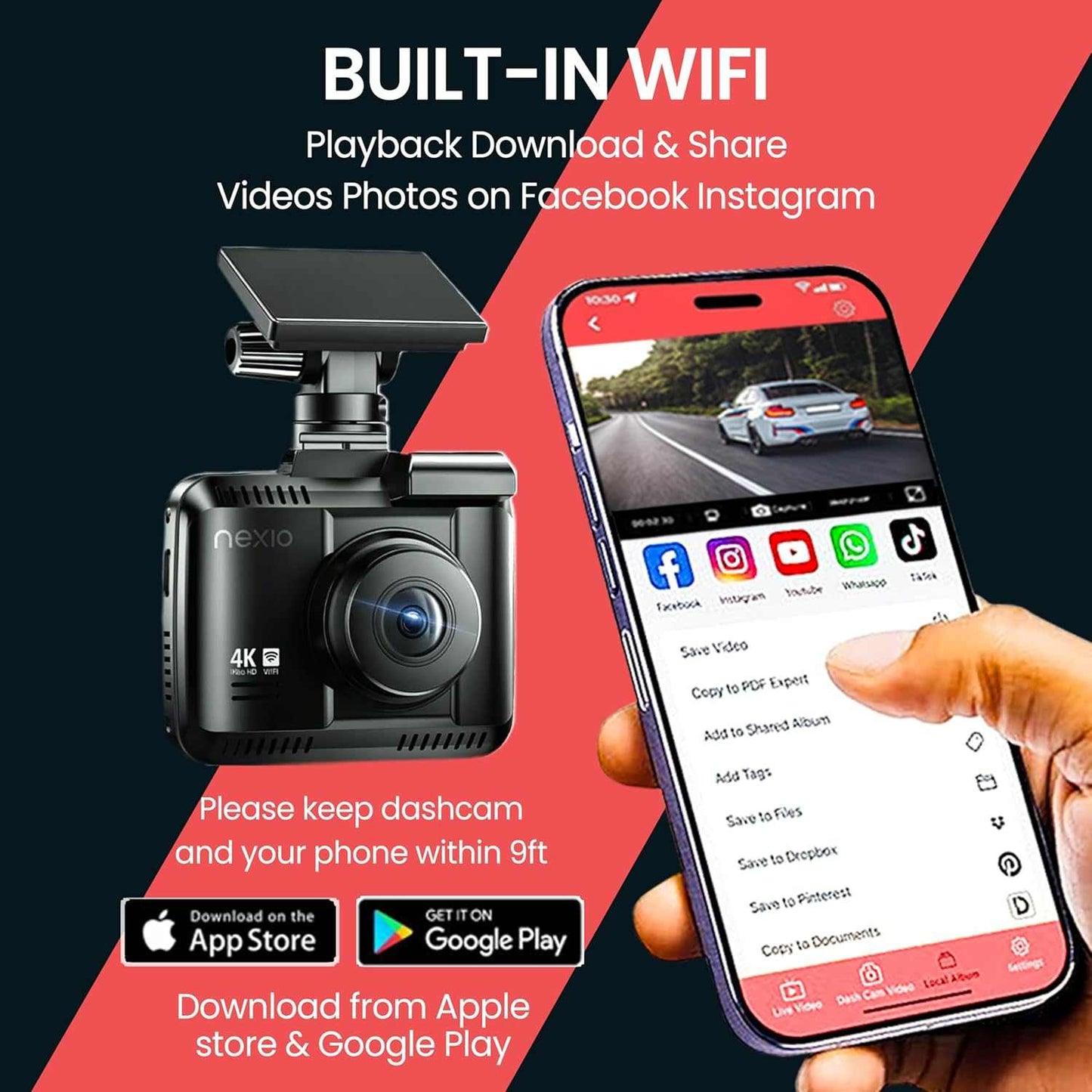 Nexio 4K Front and Rear Dash cam Sony Starvis lense WiFi GPS Builtin 64GB Inc ADAS built-in
