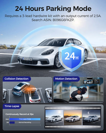 AZDOME M550 Max Dash Cam 3 Channel WiFi GPS 4K+1080P+2.5K Parking Mode 64GB Card