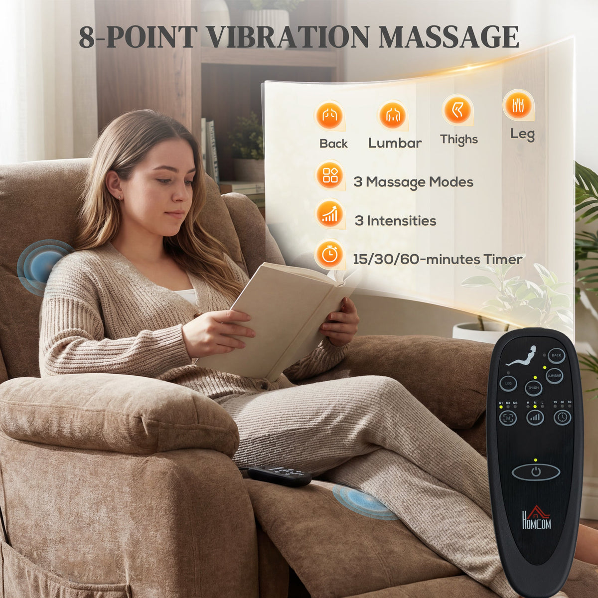 Massage Recliner Chair, Power Recliner with Quiet Brushless Motor, Remote, Pockets, 2 Memory Positions, Beige
