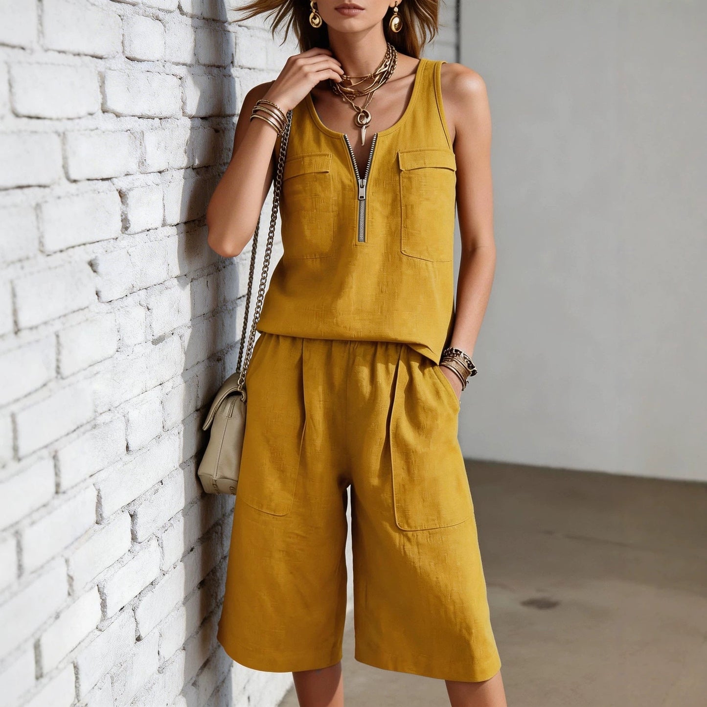Sleeveless Tank Top And Straight-leg Capri Pants Casual Set
