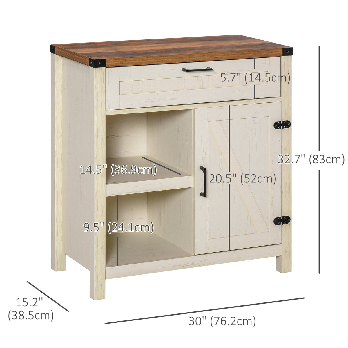 Rustic Barn Door Storage Cabinet Modern Farmhouse Buffet Sideboard for Kitchen & Dining Room Dark Oak