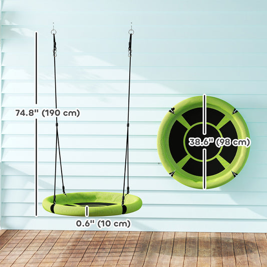100cm Diameter Nest Seat for Kids with Height Adjustable Hanging Ropes for Outdoor, Playground, Garden, Green