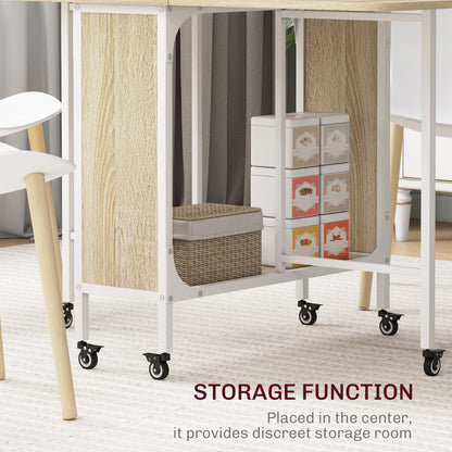 Folding Dining Table, Extendable Kitchen Table for Small Spaces with Storage Shelf and 6 Wheels, Distressed Grey