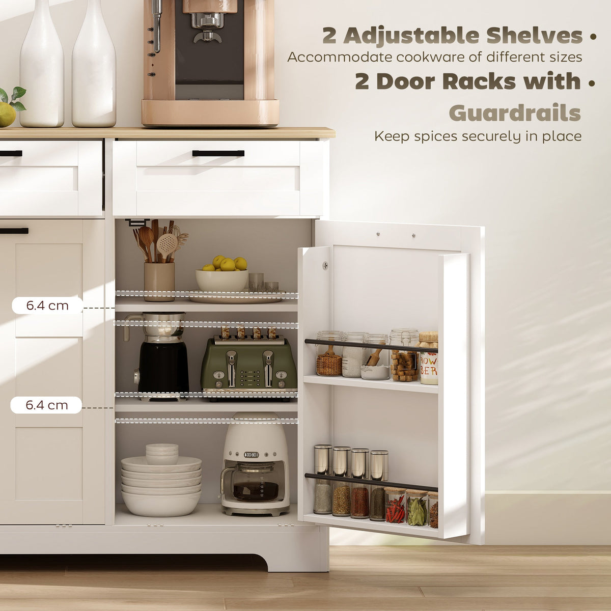 13 Gallon Tilt Out Garbage Cabinet, Kitchen Island with Trash Cabinet, 2 Drawers, Door Racks, Adjustable Shelves, Black
