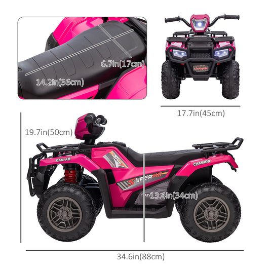 12V Kids ATV Quad, 4 Wheeler Battery Powered Electric Vehicle with Music MP3, Headlights, High Low Speed, Treaded Tires, for Boys and Girls Ages 37-60 Months, Pink