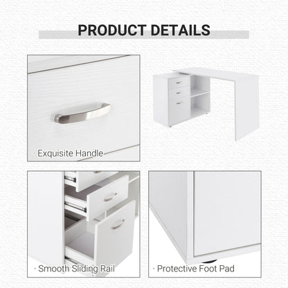 L-Shaped Corner Straight Writing Desk with Storage Shelf, Drawer, Home Office PC Table Computer Workstation, Black