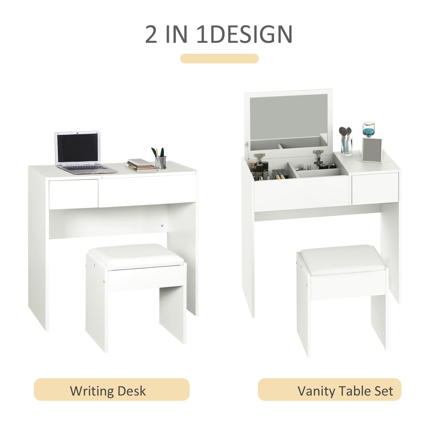 Mia Modern Vanity Set with Flip Top Mirror-White