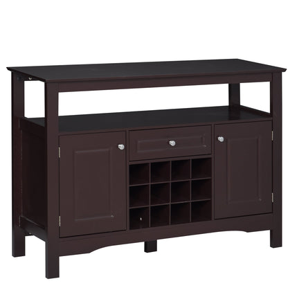 Modern Kitchen Buffet Bar Cabinet Storage Sideboard Dining Server with Drawer & 12-Bottle Wine Rack for Living Room, Espresso