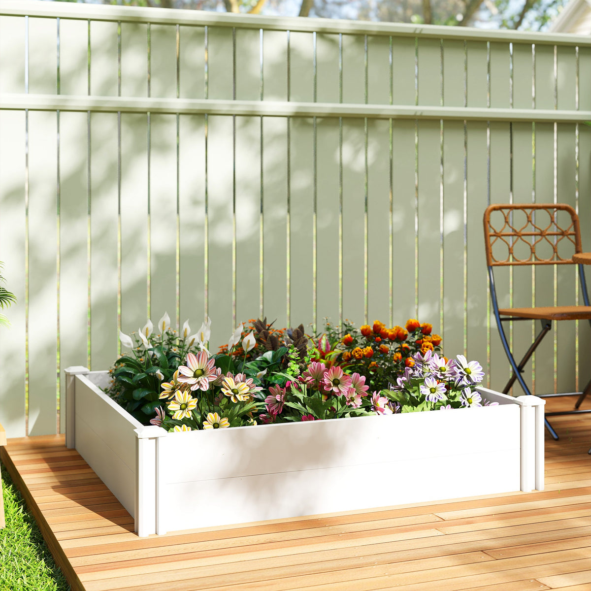 Vinyl Raised Garden Bed Kit, 2 x 2 x 1ft Modular Elevated Garden Box with Slotting Legs and Open Bottom, White