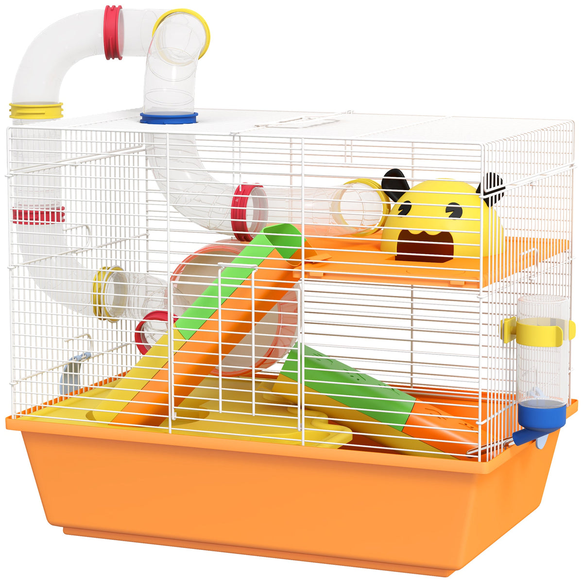 3 Tiers Hamster Cage for Gerbil, Dwarf Hamster with Tunnels, Water Bottle, Exercise Wheel, 18" x 11" x 15" - Light Blue