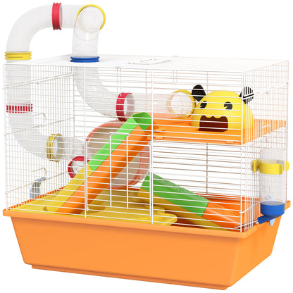 3 Tiers Hamster Cage for Gerbil, Dwarf Hamster with Tunnels, Water Bottle, Exercise Wheel, 18" x 11" x 15" - Light Blue