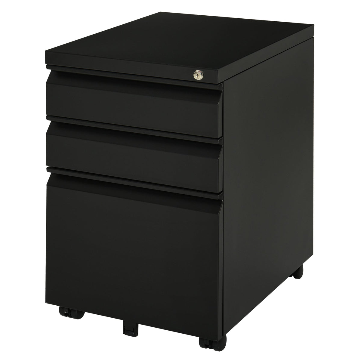 3 Drawer Filing Cabinet, Lockable Office Storage Cabinet on Wheels for Legal, Letter, A4 Files, Black
