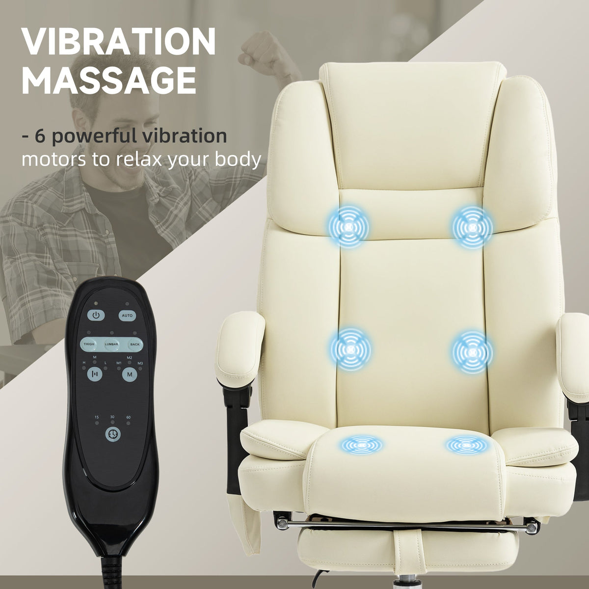 Massage Office Chair, Reclining Executive Office Chair with 6-Point Vibration, Footrest and High Back, Black