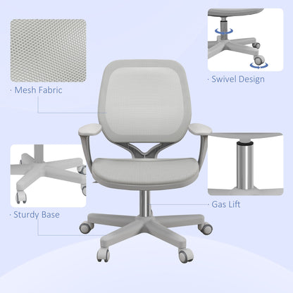 Office Chair, Small Computer Desk Chair with Mesh Back, Swivel Castors, Arm, Grey