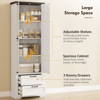 71" Tall Kitchen Pantry Cabinet, Farmhouse Kitchen Storage Cabinet with 2 Drawer and Adjustable Shelves, Black