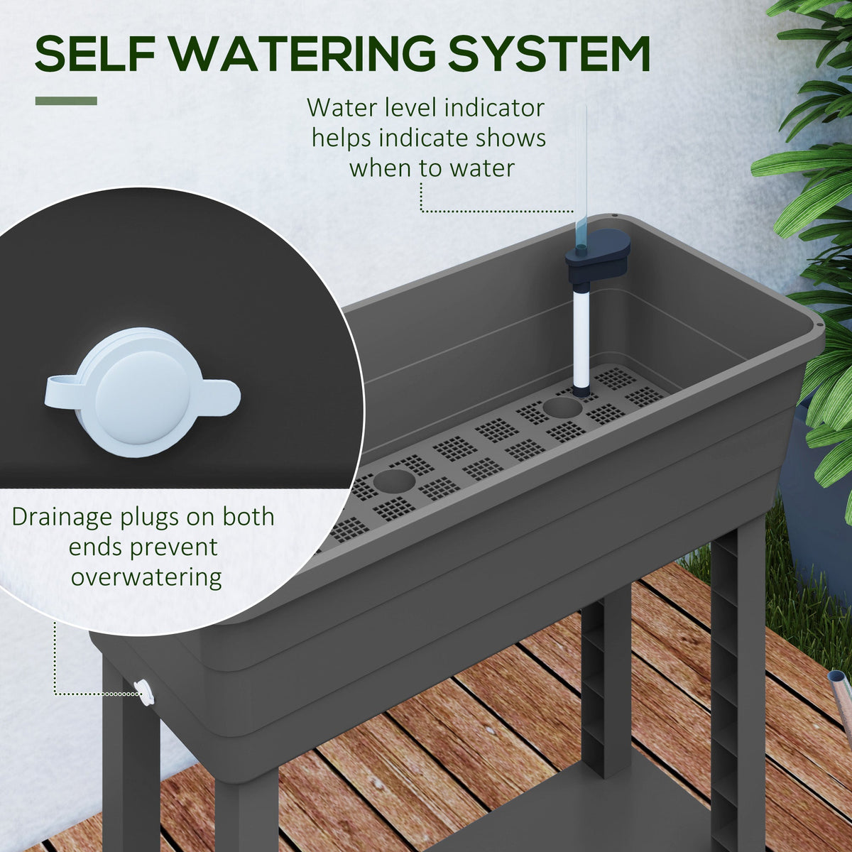 41L Self Watering Raised Garden Bed w/ Ventilation Transparent Lid Greenhouse, Planter Box w/ Storage Shelf, Black