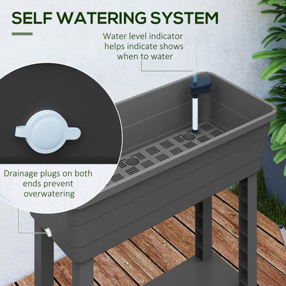 41L Self Watering Raised Garden Bed w/ Ventilation Transparent Lid Greenhouse, Planter Box w/ Storage Shelf, Black