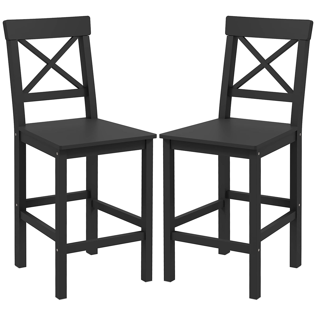 Counter Height Stools Set of 2, Farmhouse Bar Stools with Backs, Solid Wood Counter Stools for Kitchen Island