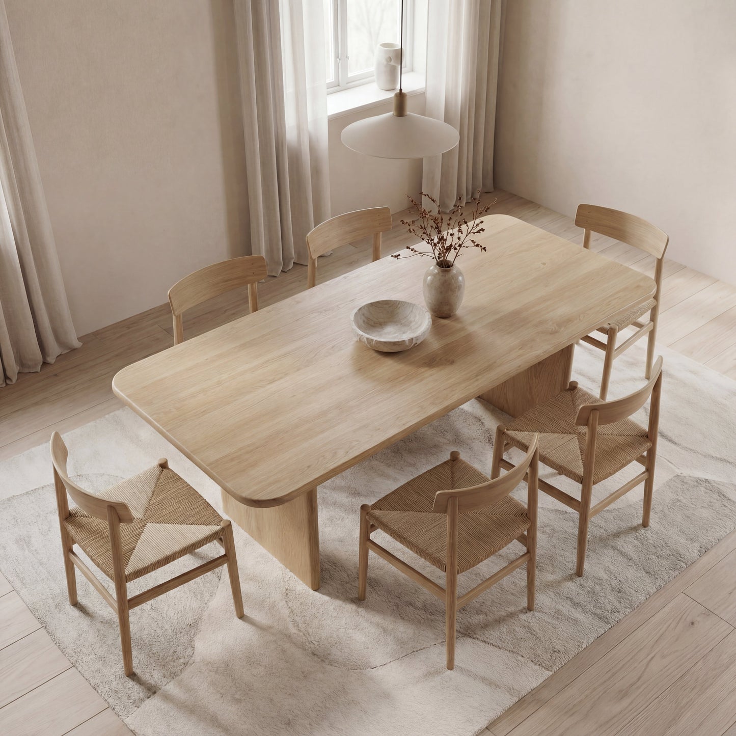 6 person dining table in white oak