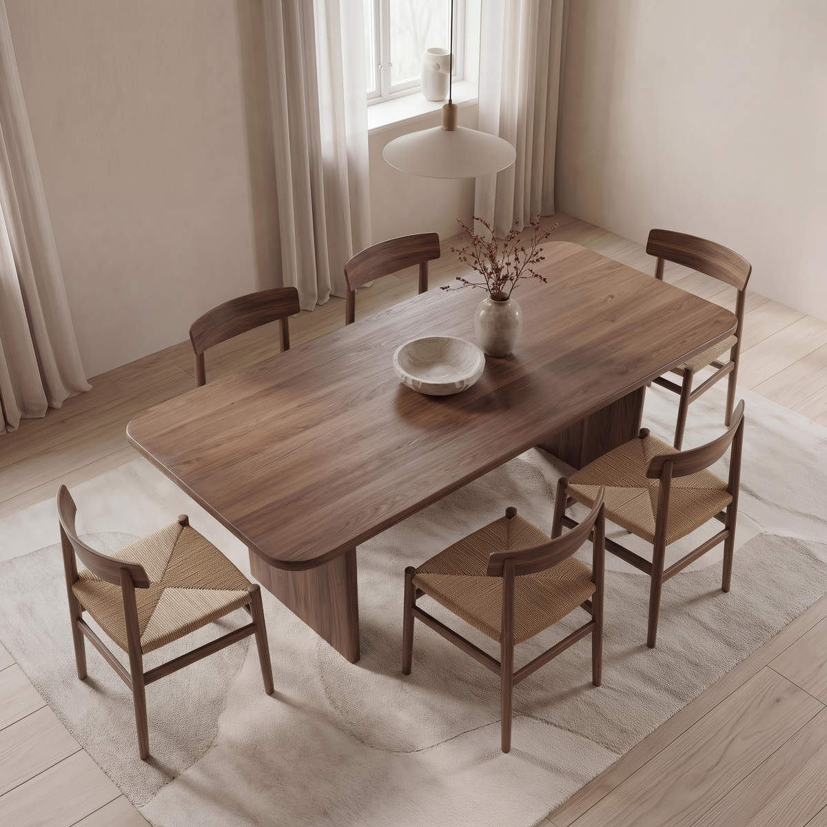 6 person dining table in walnut