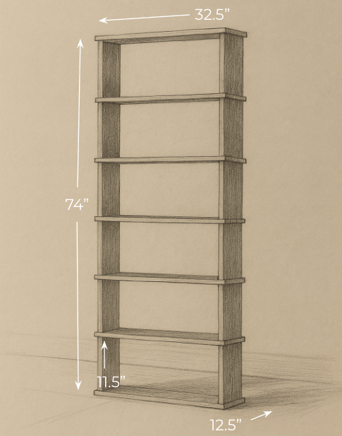 6 shelf bookcase in white oak