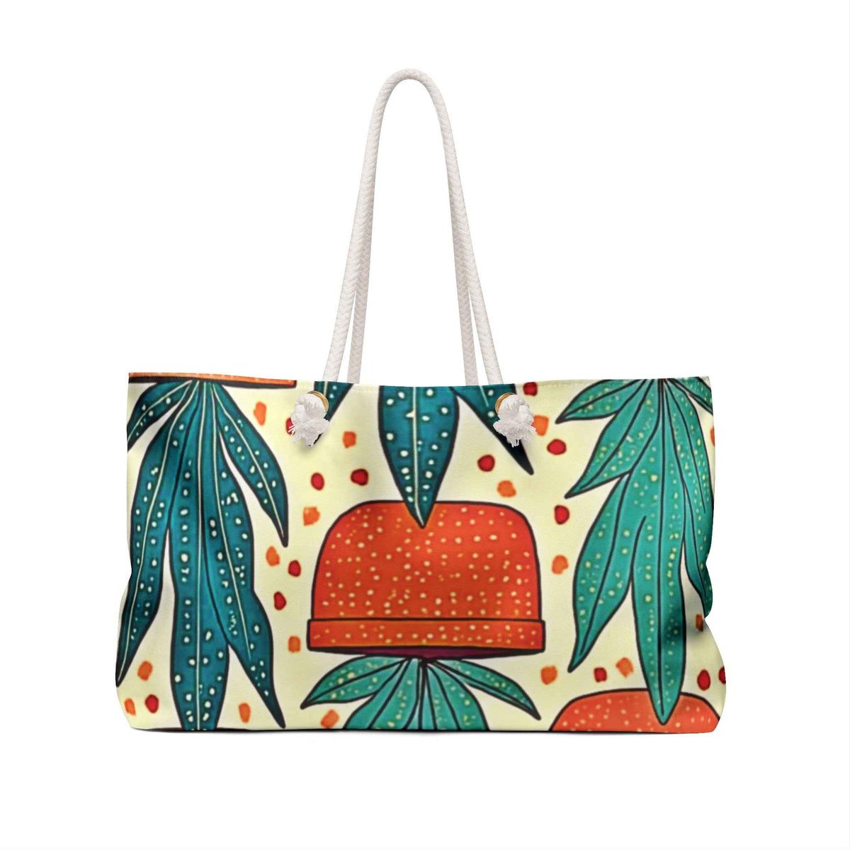 Potted Succulent Pattern Weekender Bag | Tropical Plant Large Tote Bag