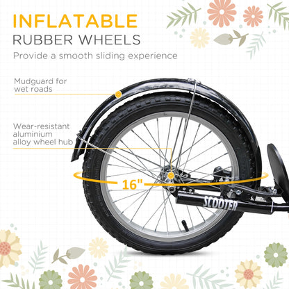 Kick Scooter with Adjustable Handlebar, Kids Scooter with 2 Brakes Basket Cupholder 16" Inflatable Rubber Tyres Orange