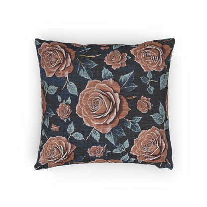 Vintage Rose Woven Pillow | Floral Needlepoint Style, Navy Background