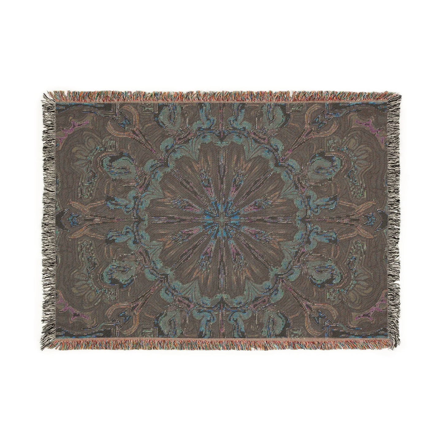 Bohemian Mosaic Woven Blanket — Vintage Tile Medallion Blanket Throw