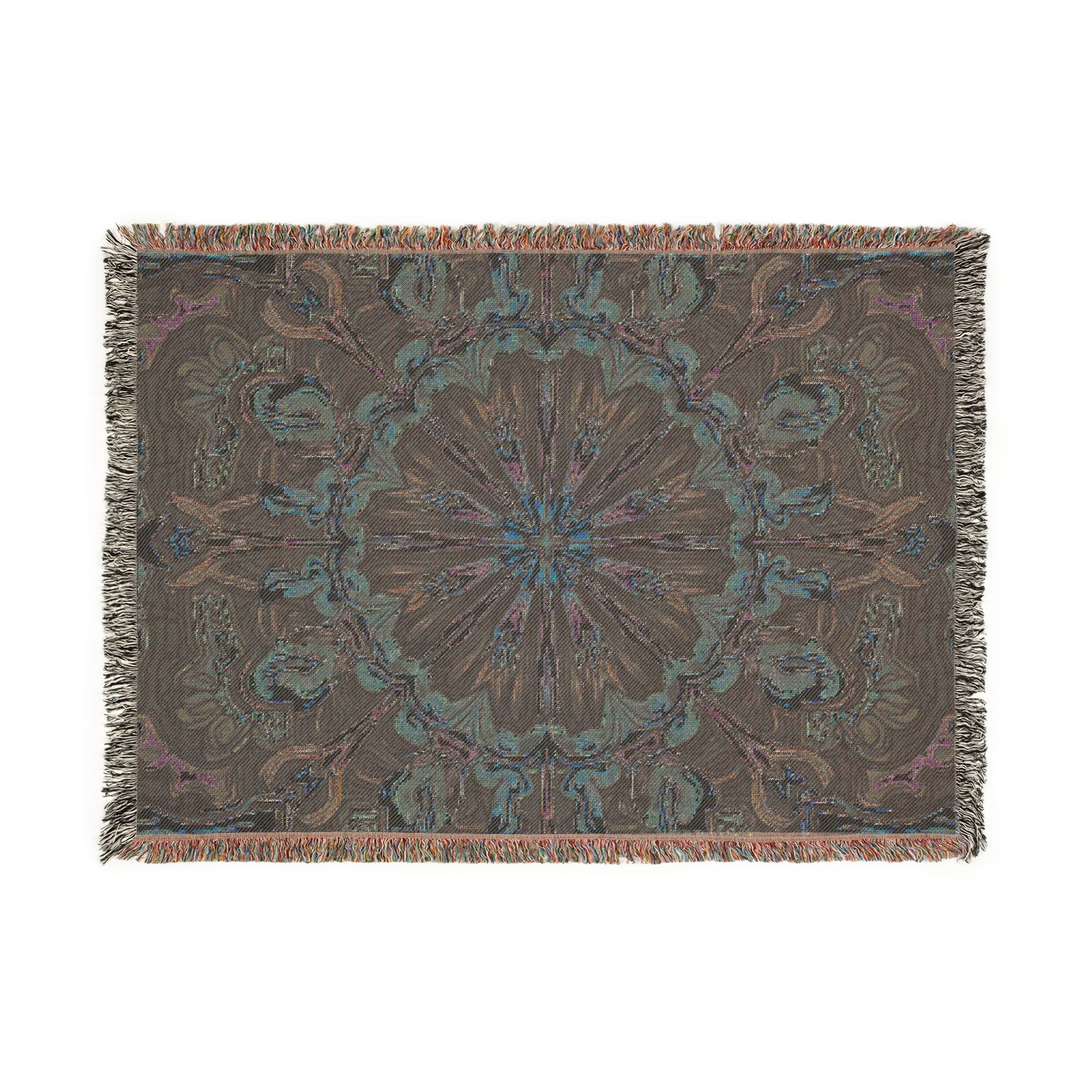 Bohemian Mosaic Woven Blanket — Vintage Tile Medallion Blanket Throw