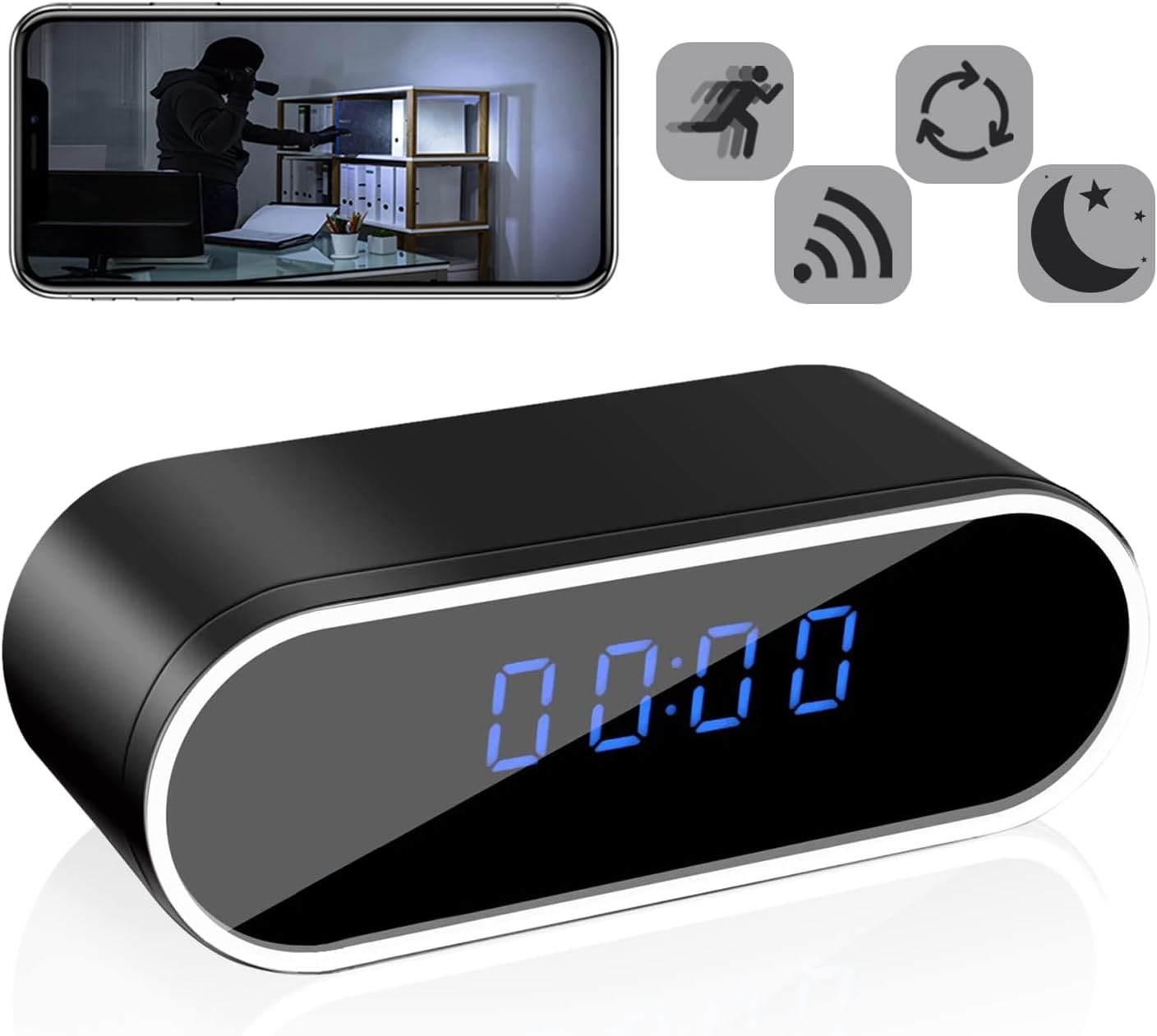 DIGITAL ALARM CLOCK AND WIFI CAMERA 1080P