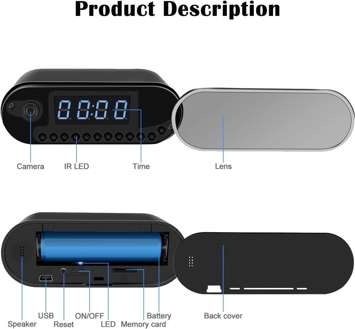 DIGITAL ALARM CLOCK AND WIFI CAMERA 1080P