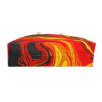 Fiery Abstract Swirl Weekender Bag | Red Orange Yellow Marble, Large Tote