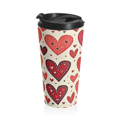 Hand Drawn Hearts Stainless Steel Travel Mug | Valentine Pattern
