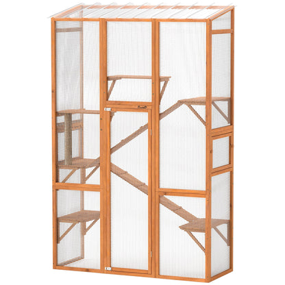 Large Outdoor Catio with 6 Jumping Platforms, Scratching Post, 2 Ramps, Waterproof Roof, Grey