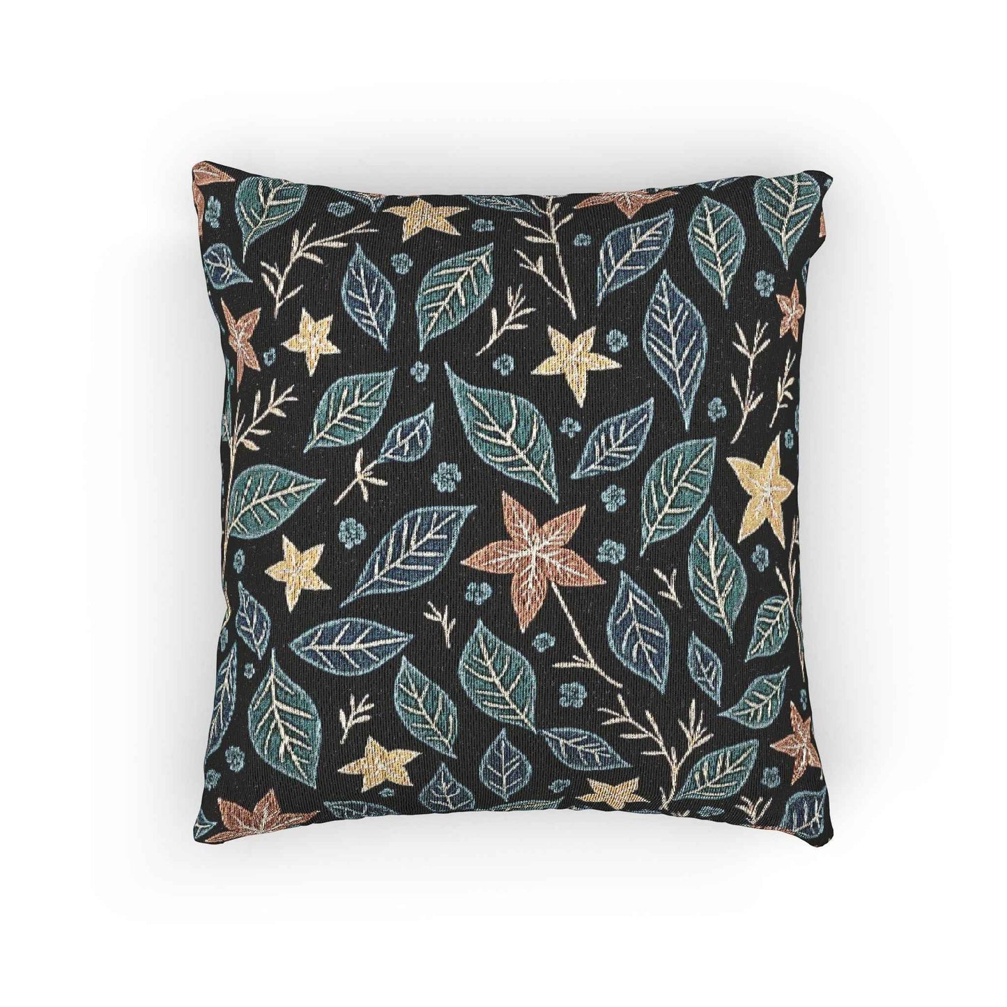 Floral Starleaf Pattern Woven Pillow | Botanical Night Leaves